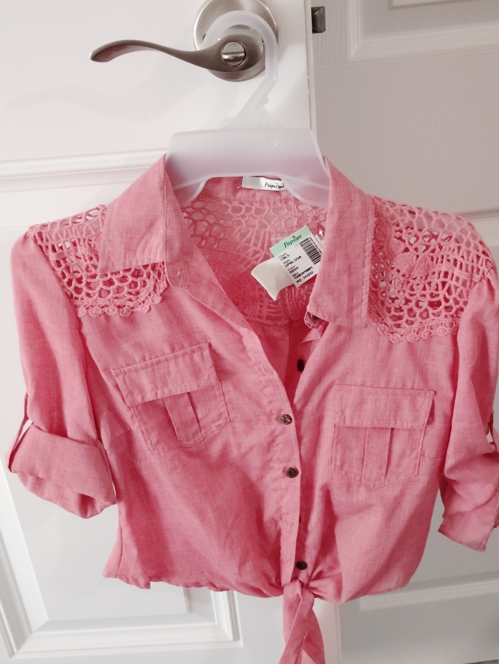 NWT Pink Lace Tied Button Down.